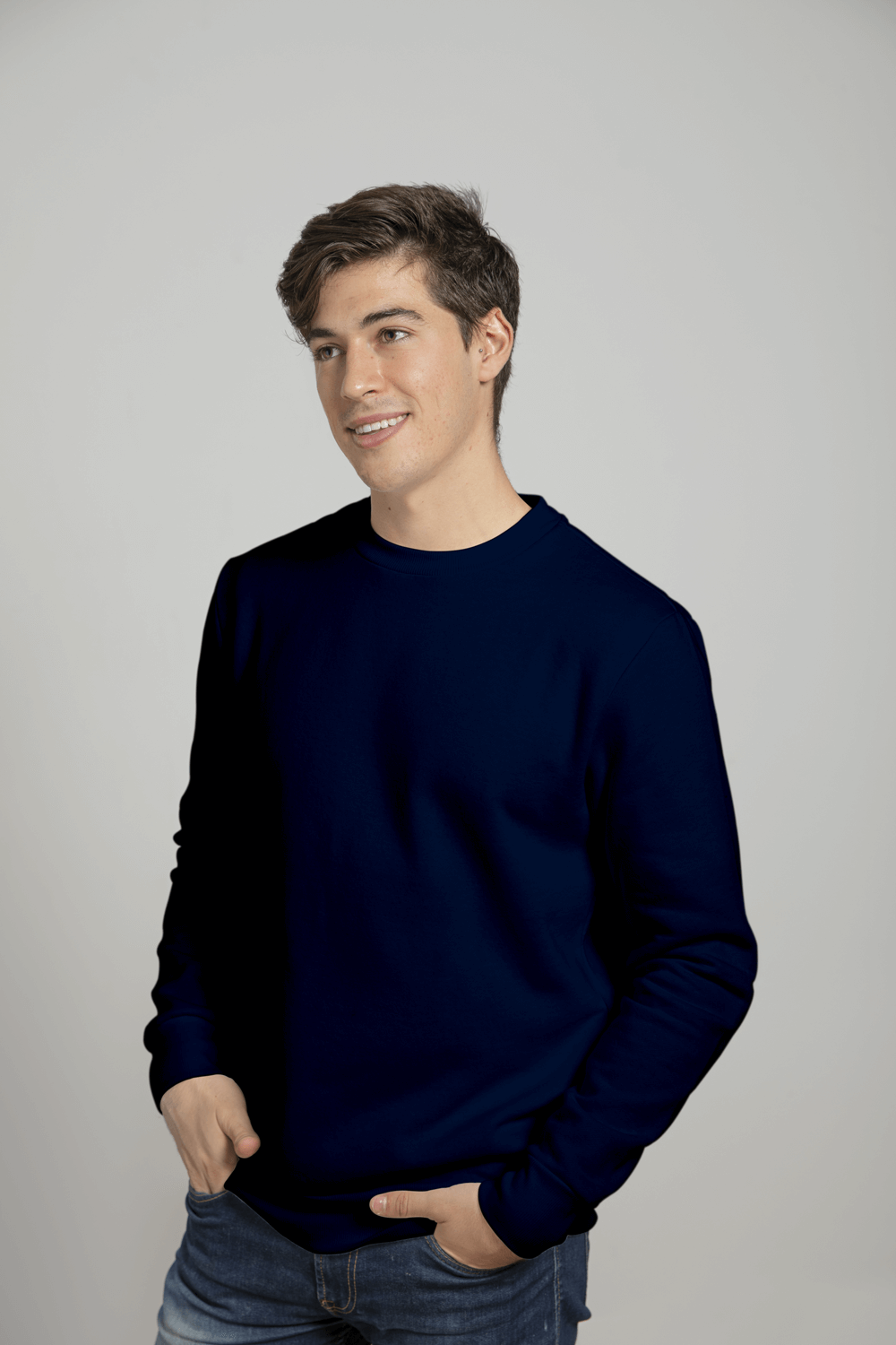 Plain Navy Blue Men’s Sweatshirt for Winter - Image 2