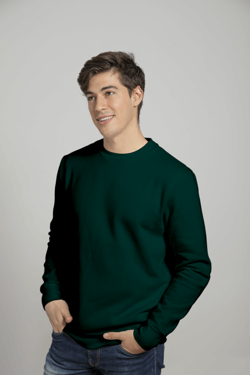 Plain Green Men’s Sweatshirt for Winter - Image 2